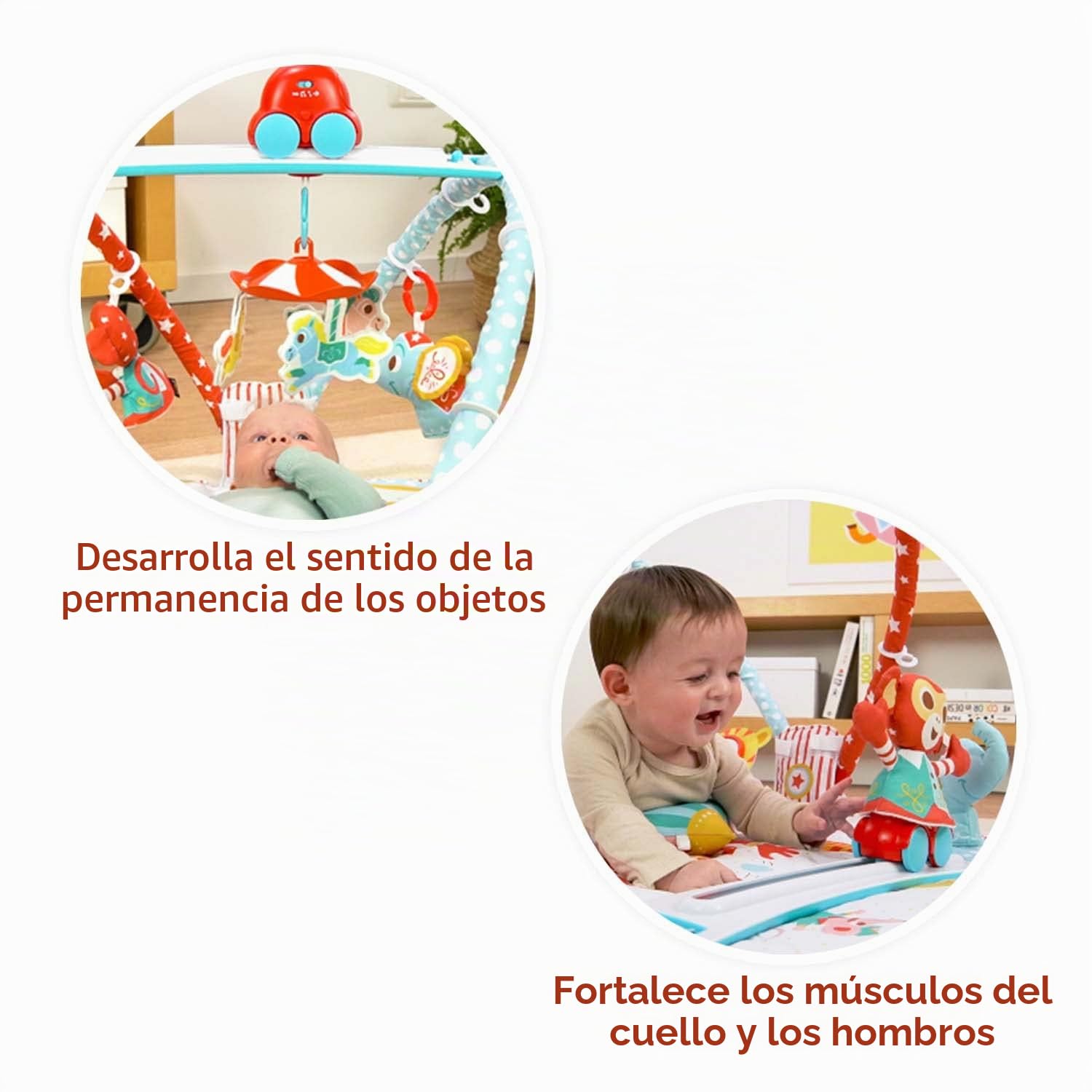 Yookidoo Gimnasio para bebés y tapete de juego, accesorio de 3 etapas con pista de robot motorizada, 20 actividades de desarrollo, edad de 0 a 12 meses (Gymotion Circus Playland)