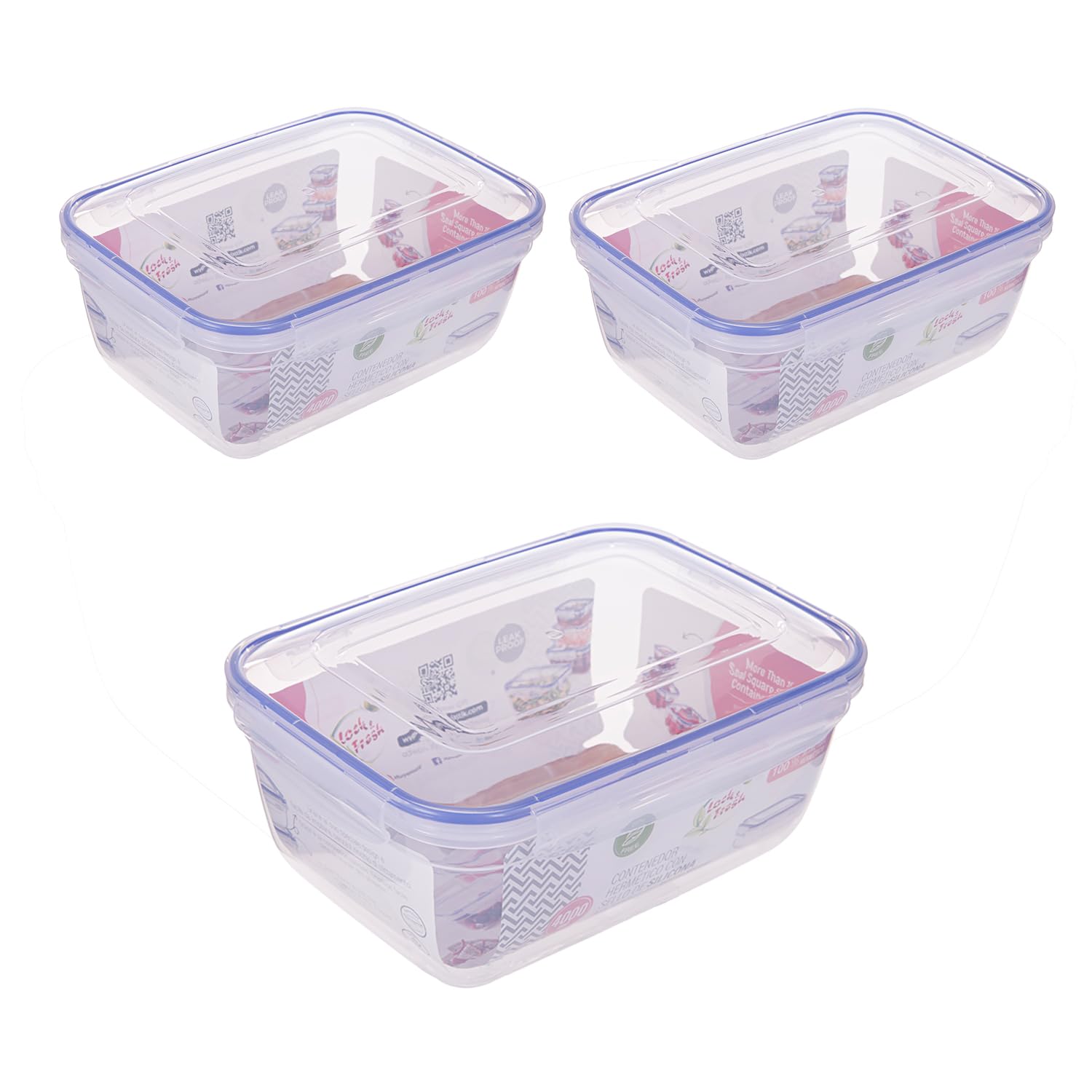 TWO TIGERS Pack Fiambrera Hermética Triangular de Plástico. 7 Tamaños Diferentes 400ml, 800ml, 1L, 1,4L, 2,3L, 3L y 4L. Táper con Tapa de Cierre Hermético (4L)
