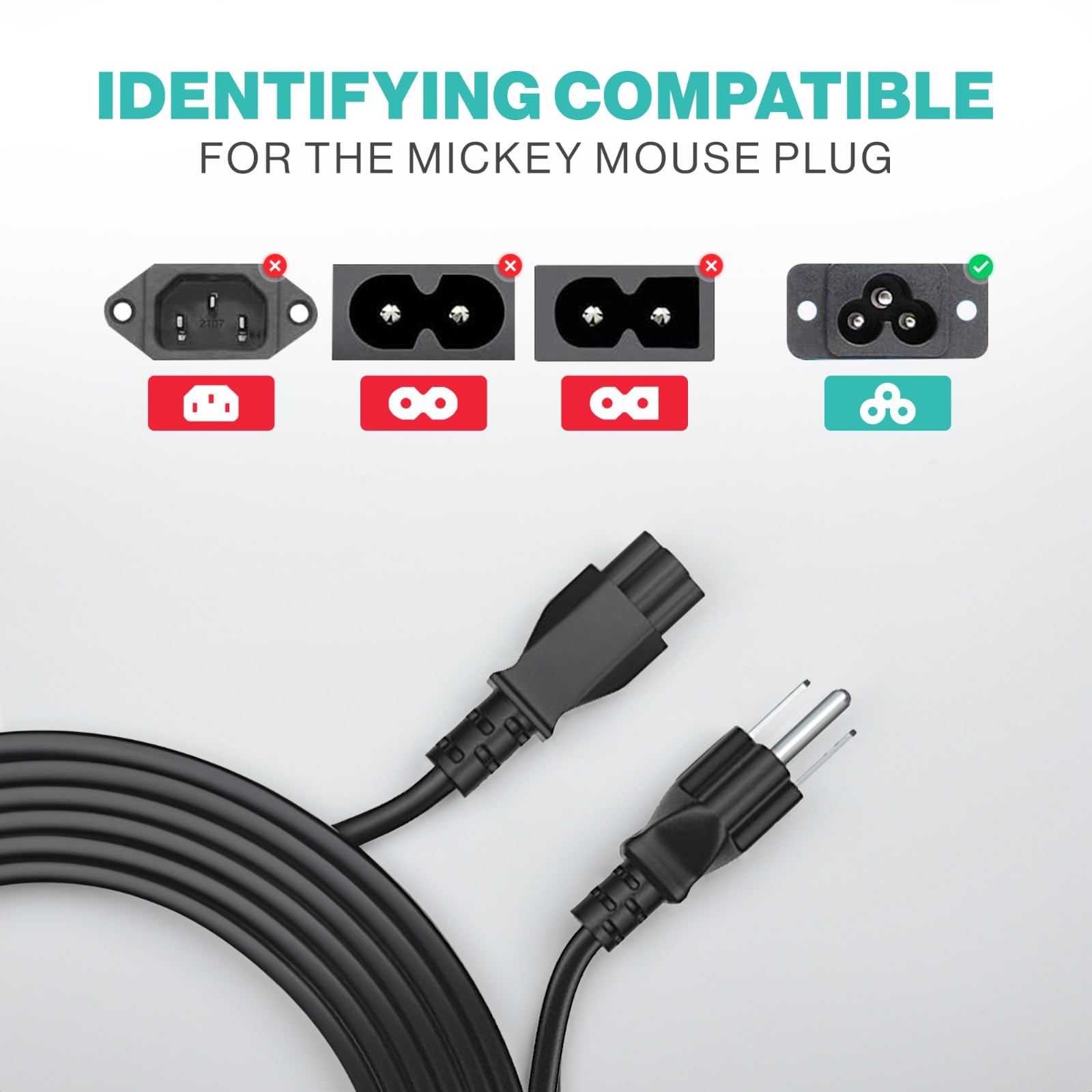 Cavo di alimentazione universale per computer portatile 3 pin 125 V per Dell HP LG, Lenovo, Asus, Acer, Toshiba, Sony, computer portatili, monitor, stampanti, scanner NEMA 5-15P a C5