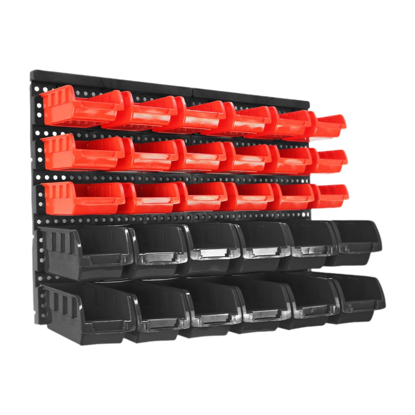 kowaku 30 Contenitori per Riporre Attrezzi con Pannello Forato, Facile Accesso Ai Componenti, Organizer per Utensili, Forniture per Ufficio, Garage, Rosso Nero