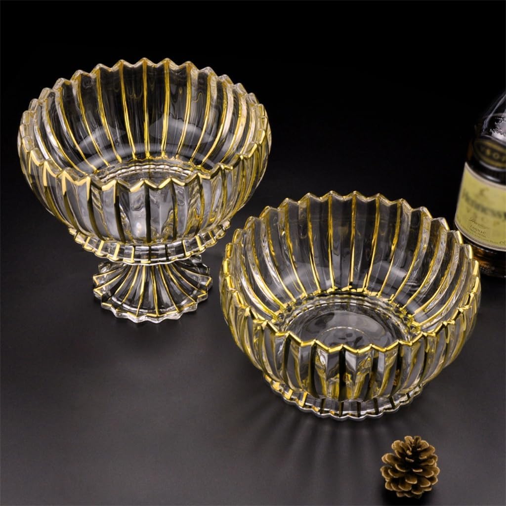Living Room Fruit Plate Crystal Glass Bucket Bar Shaped Gold Flower Offering Edge High Dry
