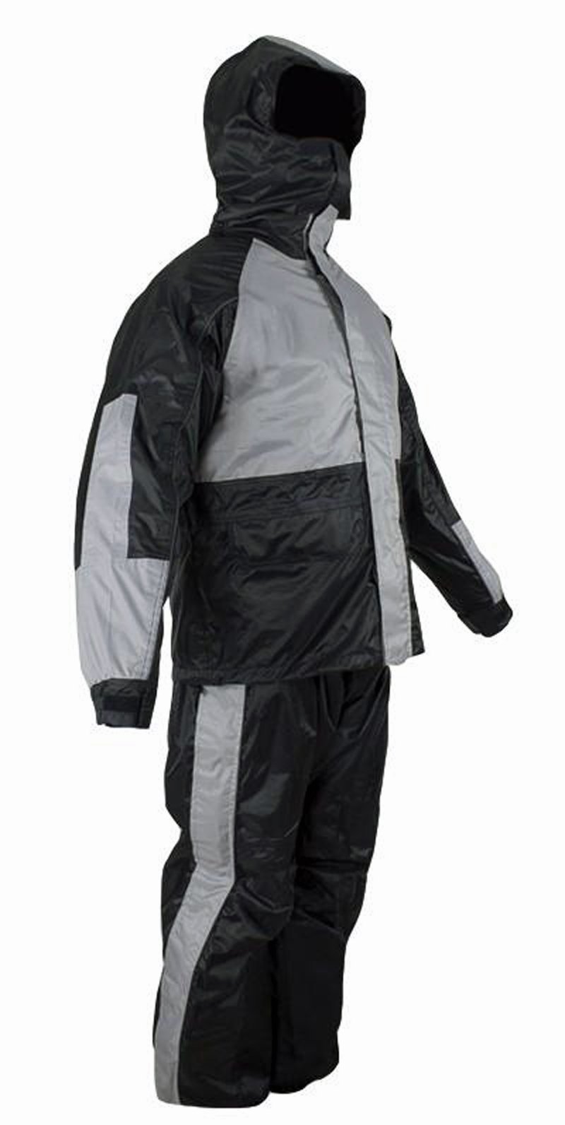 CD D C Mens 2 Piece Gray & Black Biker Motorcycle Hooded Rain Suit 2X-Large