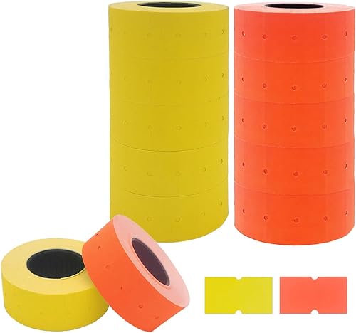 Motex 1 línea 5,000 etiquetas amarillas fluorescentes + 5,000 etiquetas rojas fluorescentes en blanco para pistolas de precio y fecha, se adapta a