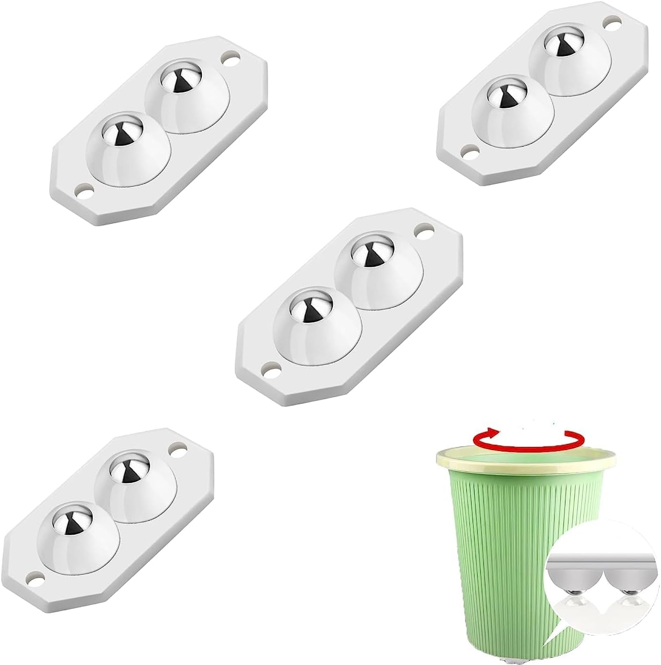 CUBIZ Self Adhesive Caster Wheels - 360° Mini Swivel Wheels, Small Appliance Sliders, Sticky Pulley for Kitchen Appliances, Storage Box, Cricut, Trash Can, Furniture (4 PCS) (2 Ball Bearings)