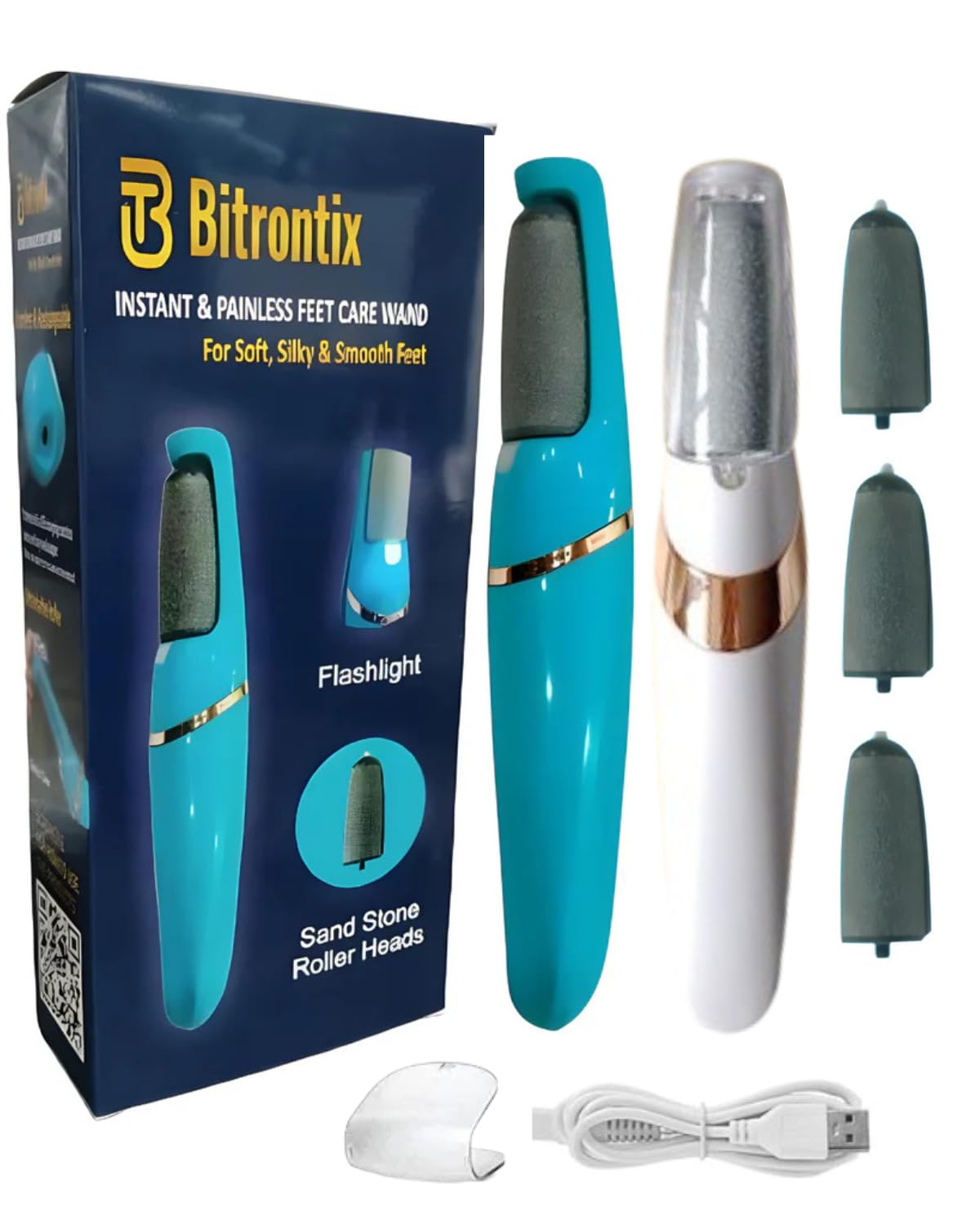 BITRONTIX™ INSTANT & PAINLESS FEET CARE WAND% CALLUS REMOVER WITH 3 STONE ROLLERS (FOR DRY & CRACKED FEET)