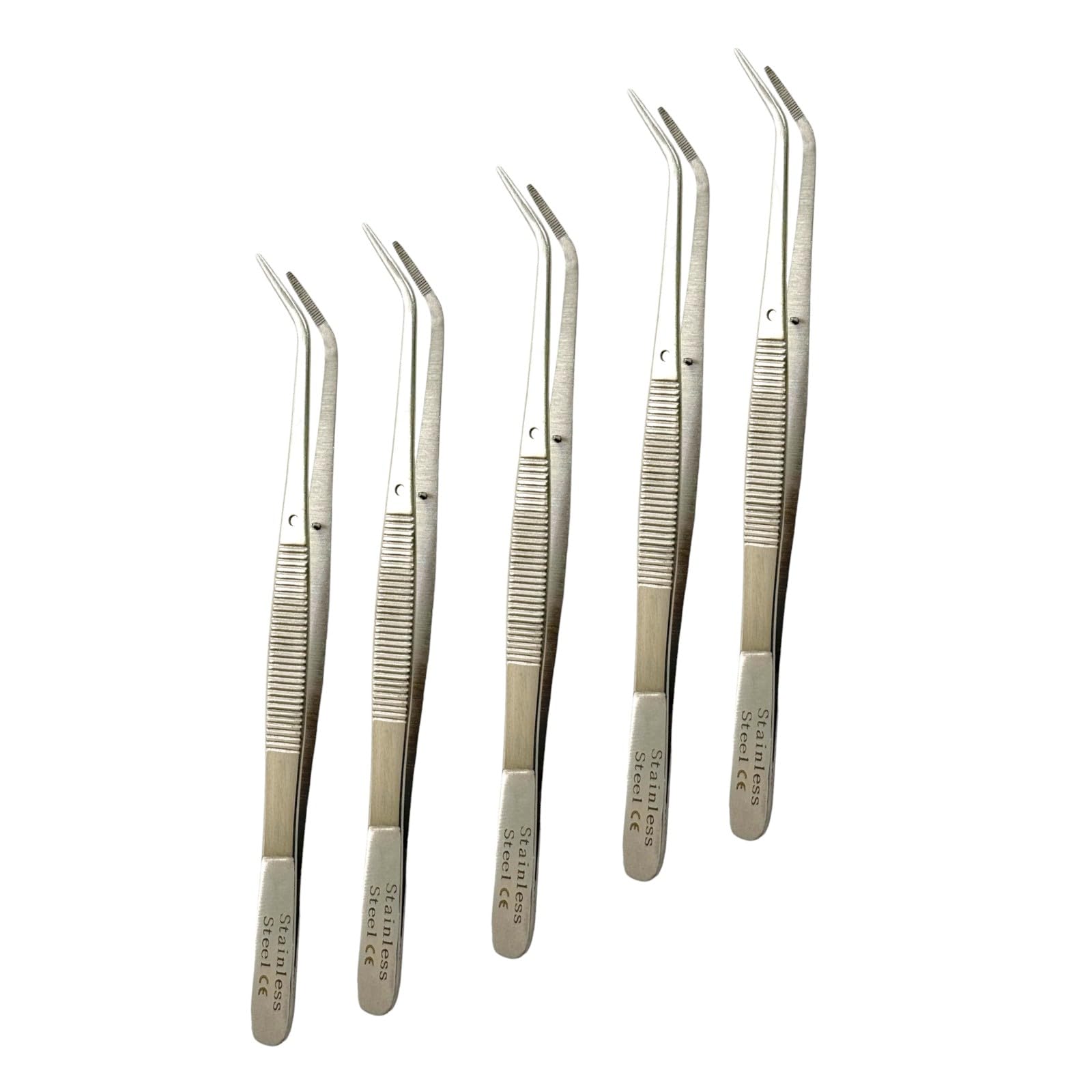 6In Curved Serrated Tipped College Cotton Plier Tweezers with GuidePin | Thumb Dressing Forceps - Multi-Purpose Tweezers (5 Piece Lot)