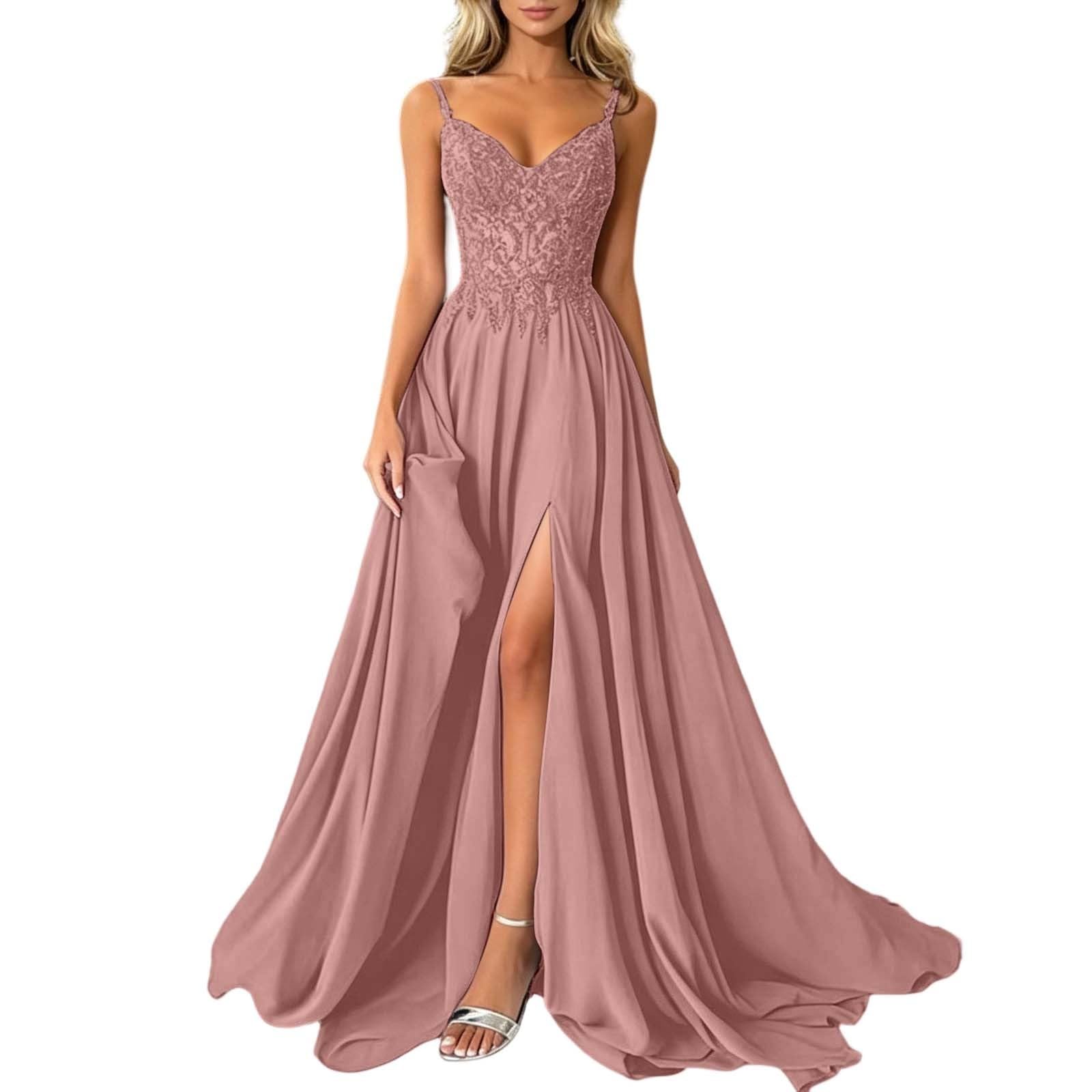 Abito da ballo da donna con spalline sottili e spacco alto, in chiffon, sexy, linea ad A, maxi abito per balli, cocktail party, elegante abito da sera per ospiti di nozze, laurea