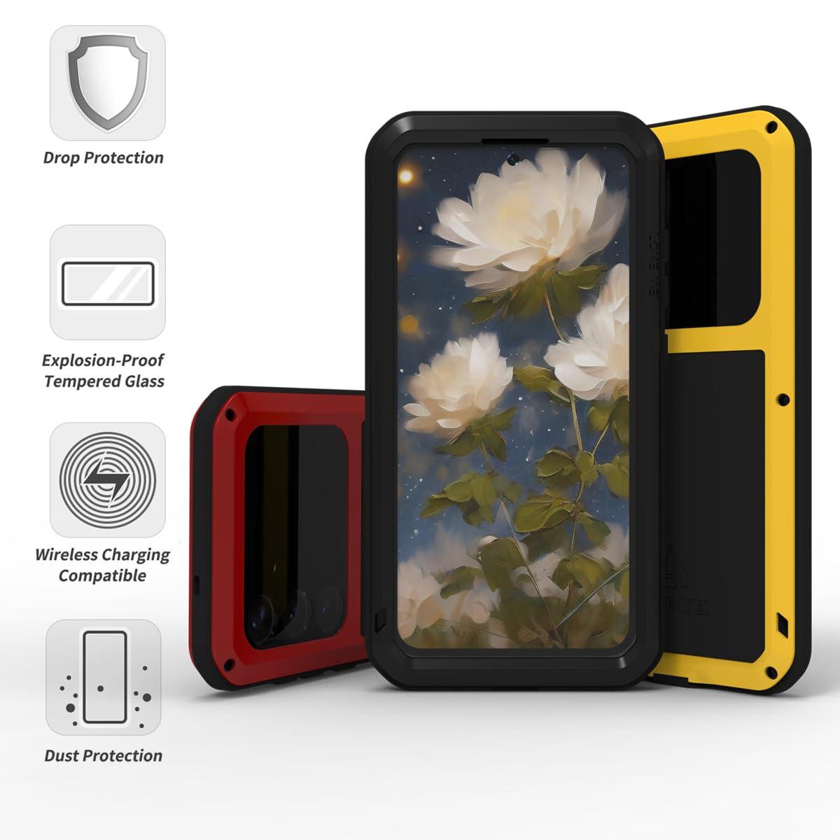 LOVE MEI Compatibile con Samsung Galaxy S25 Plus, sport all'aria aperta, militare, resistente, antiurto, antipolvere, ibrido, in alluminio + silicone + vetro temperato (verde)