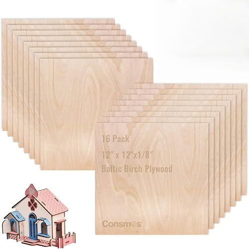 Consmos Madera contrachapada de abedul báltico de 0.236in, 14 x 10 x 10 pulgadas, paquete de 3 hojas de abedul báltico de grado BBB, perfectas para