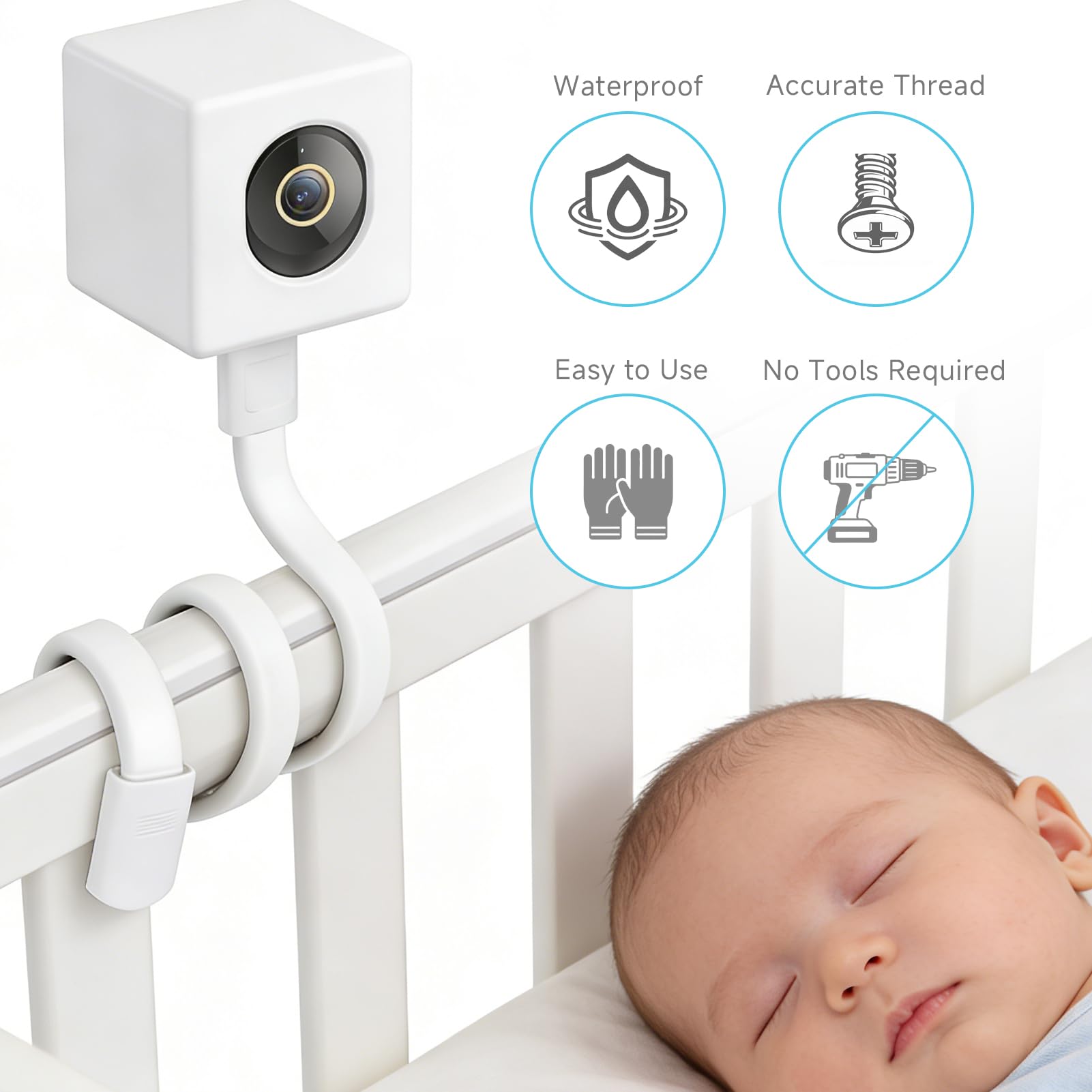 Funver 2PCS Brazo Flexible para Cámara de Vigilancia de Bebé, Montura Ajustable 360° con Rosca Universal 1/4 Soporte para Camara Vigilancia Bebe, Fijación Sin Taladro para Cuna Barandilla o Mueble — view 6