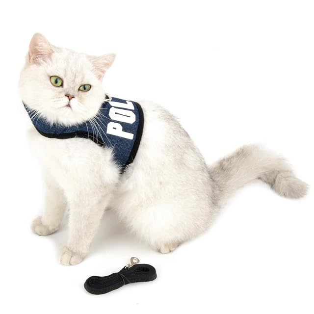 smalllee_lucky_store Conjunto de arnés y Correa de Malla Suave con Estampado de policía para Gatos a Prueba…