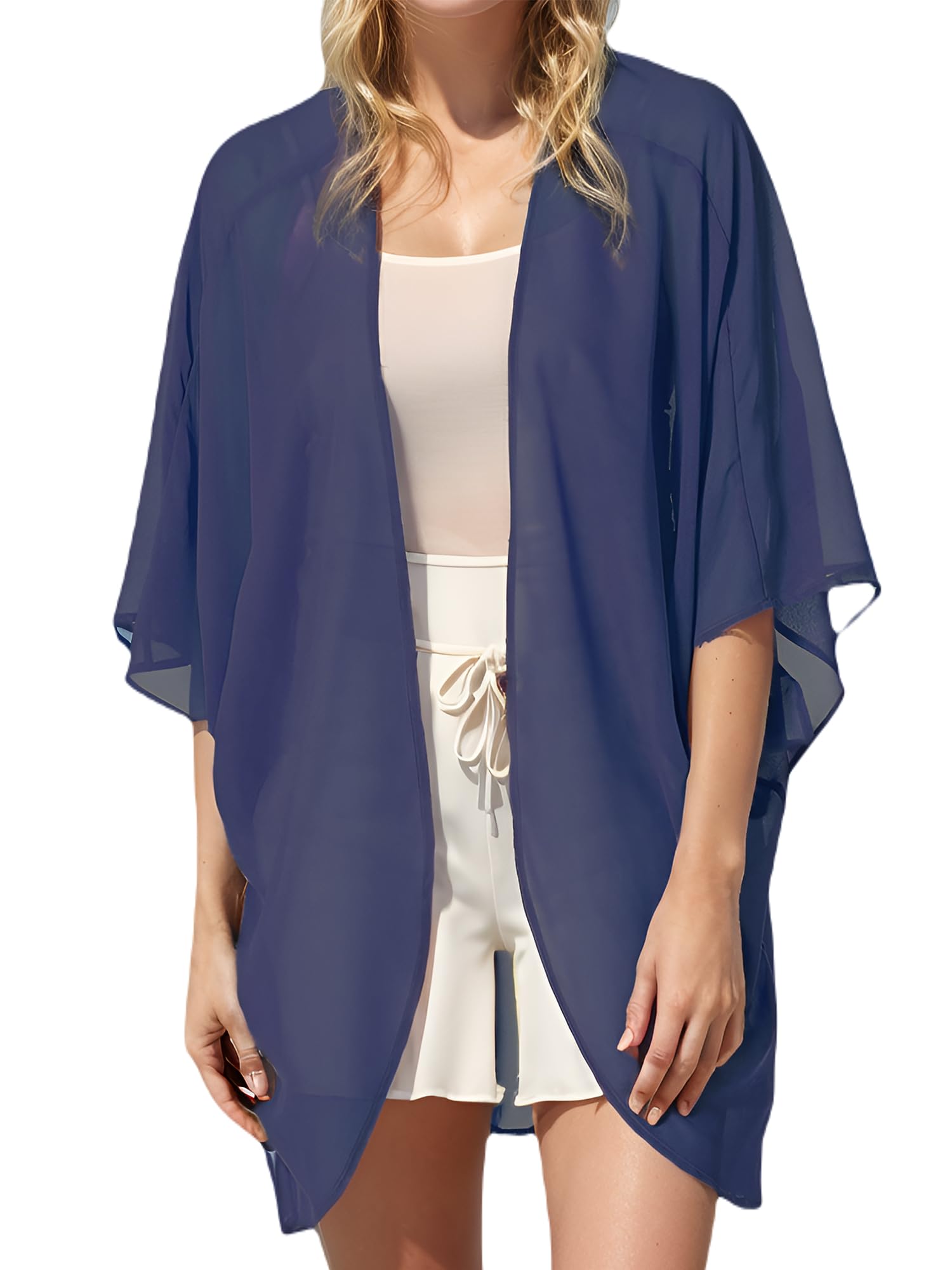 Moss Rose Women's Beach Kimono Coverup Sheer Chiffon Cover Ups, Casual Loose Open Front Cardigan Tops