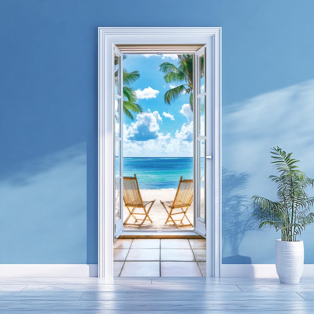 Autocollant de porte arricraft 80x200 thème plage nuages amovible chambre PVC