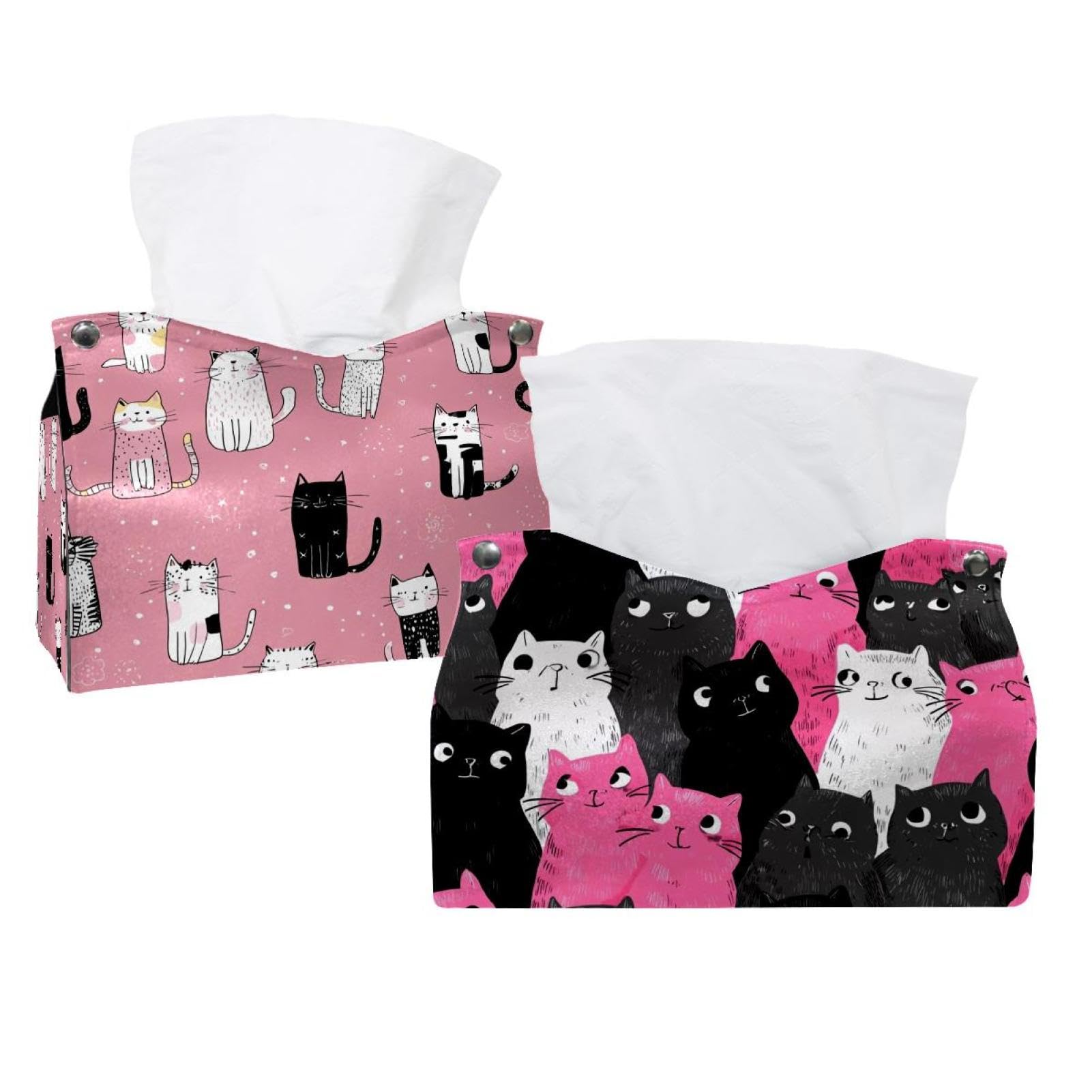 Boîte à mouchoirs en cuir chat rose distributeur table et auto x2