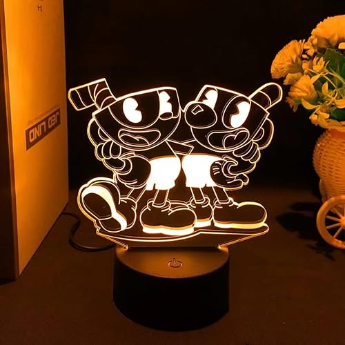 Miniatura 3 de Figura de juego Cuphead Mugman lámpara LED de noche 3D lámpara de decoración de dormitorio de niños iluminación de cumpleaños Navidad regalo de