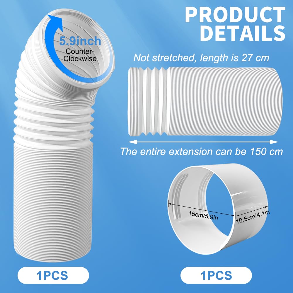 Klimaanlage Abluftschlauch mit Adapter,1.5m Klima Abluftschlauch,PVC Abluftrohr,Ø150mm Klimaanlage Verlängerungsschlauch,für Abluftventilator,Abzugshaube,Belüftungssystem,Badezimmer,Küche