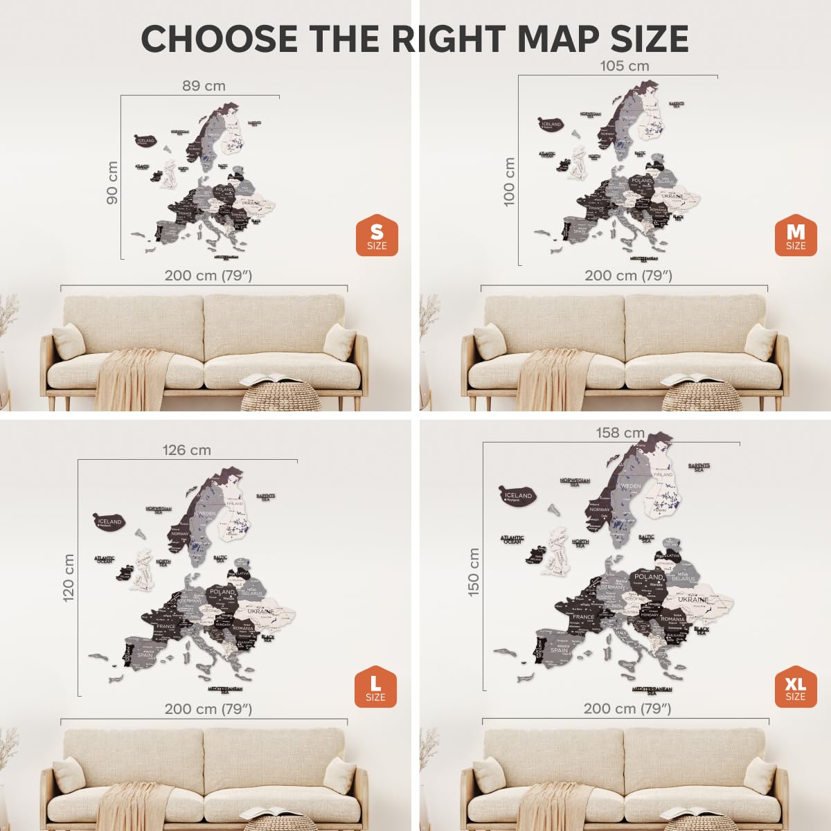 ENJOY THE WOOD Carte Europe Murale Décorative en Bois 3D – Carte du Monde/Europe Artisanale avec Frontières – Décoration Murale Design & Idée Cadeau Voyage (Nordik, S)