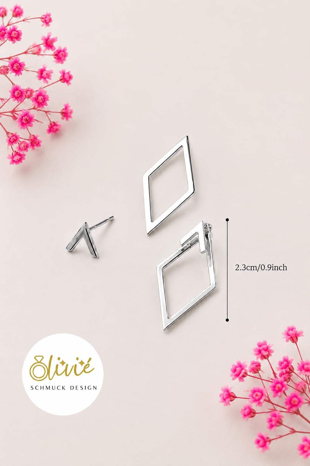 Orecchini da donna in argento con cut-out, in acciaio inox, ipoallergenici, geometrici ed eleganti
