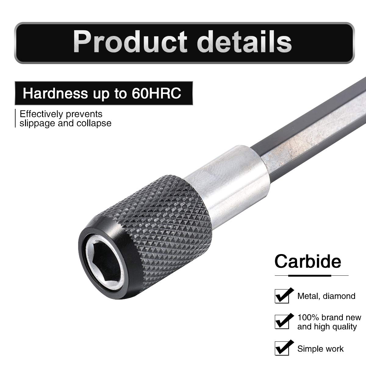 3 Piezas 1/4'' Mango Hexagonal Magnético Porta Brocas Extensión, Cambio Rápido Destornillador Conexión Varilla Manguito Adaptador para Tornillos, Tuercas, Destornillador -60/100/150mm Longitud