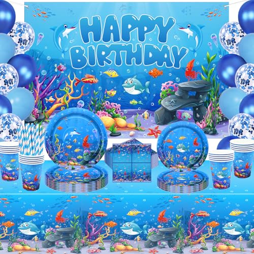 Decoración de fiesta bajo el mar, olas del océano, suministros de fiesta subacuática, vajilla de animales del océano, piscina, suministros de fiesta de cumpleaños (océan-BJB)