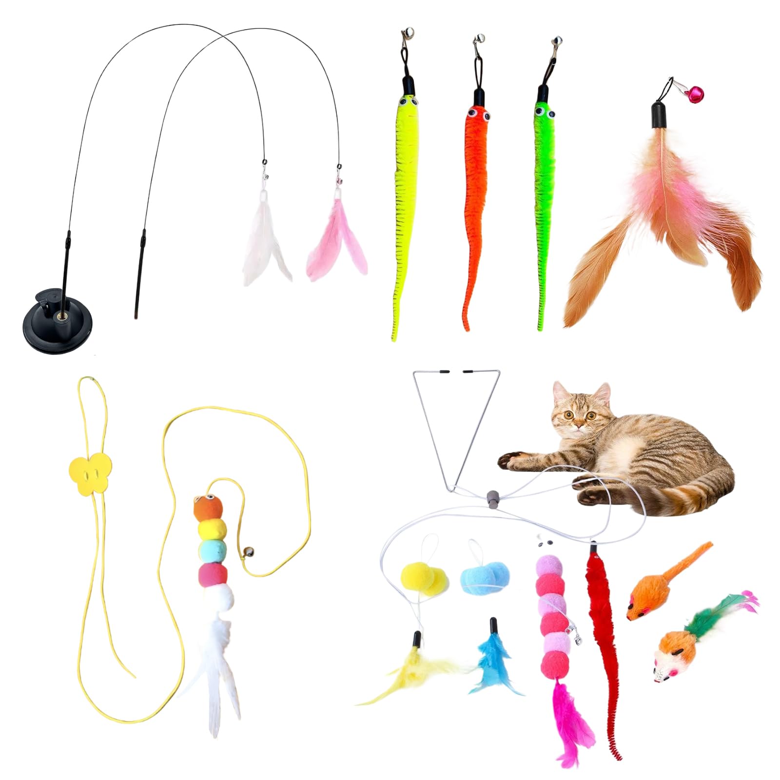 Uoxmiy Interactive Feather Cat Teaser Wand Toy Set Durable Cat Wand with Bells for Indoor Kittens & Adult Cats