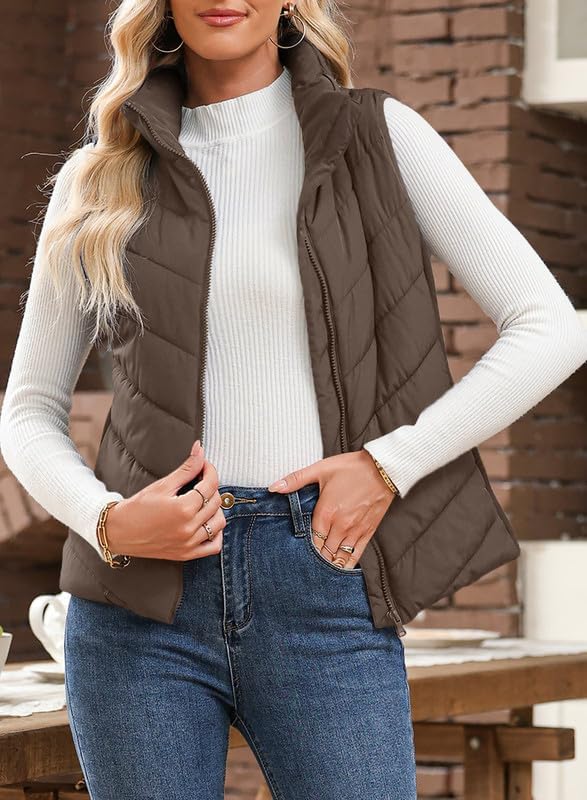 Dokotoo Puffer Vest Women Sleeveless Zip Up Outerwear Stand Collar Quilted Vest Warm Winter Jackets Coats with Pocket - Image 5