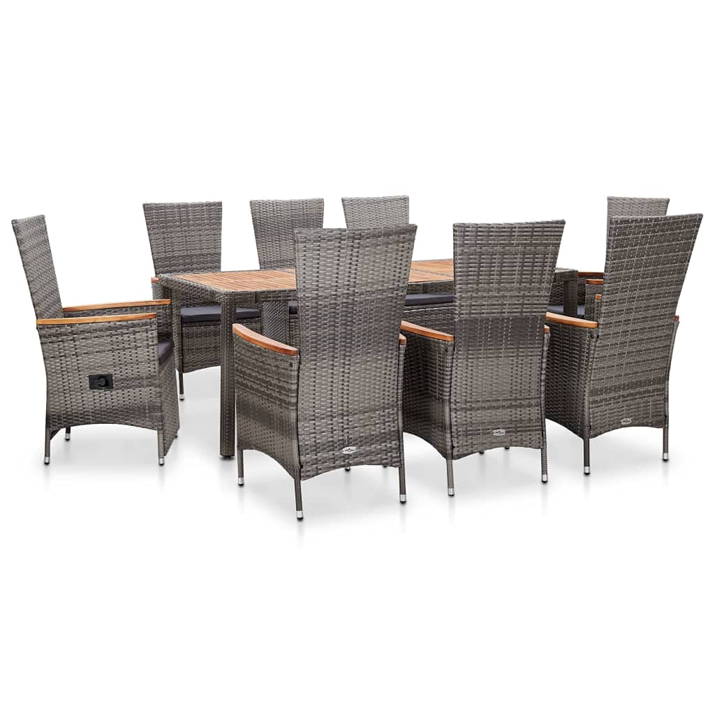 vidaXL Gartenmöbel 9-TLG. mit Auflagen Gartengarnitur Gartenset Sitzgruppe Sitzgarnitur Gartentisch Esstisch Tisch Stühle Poly Rattan Grau