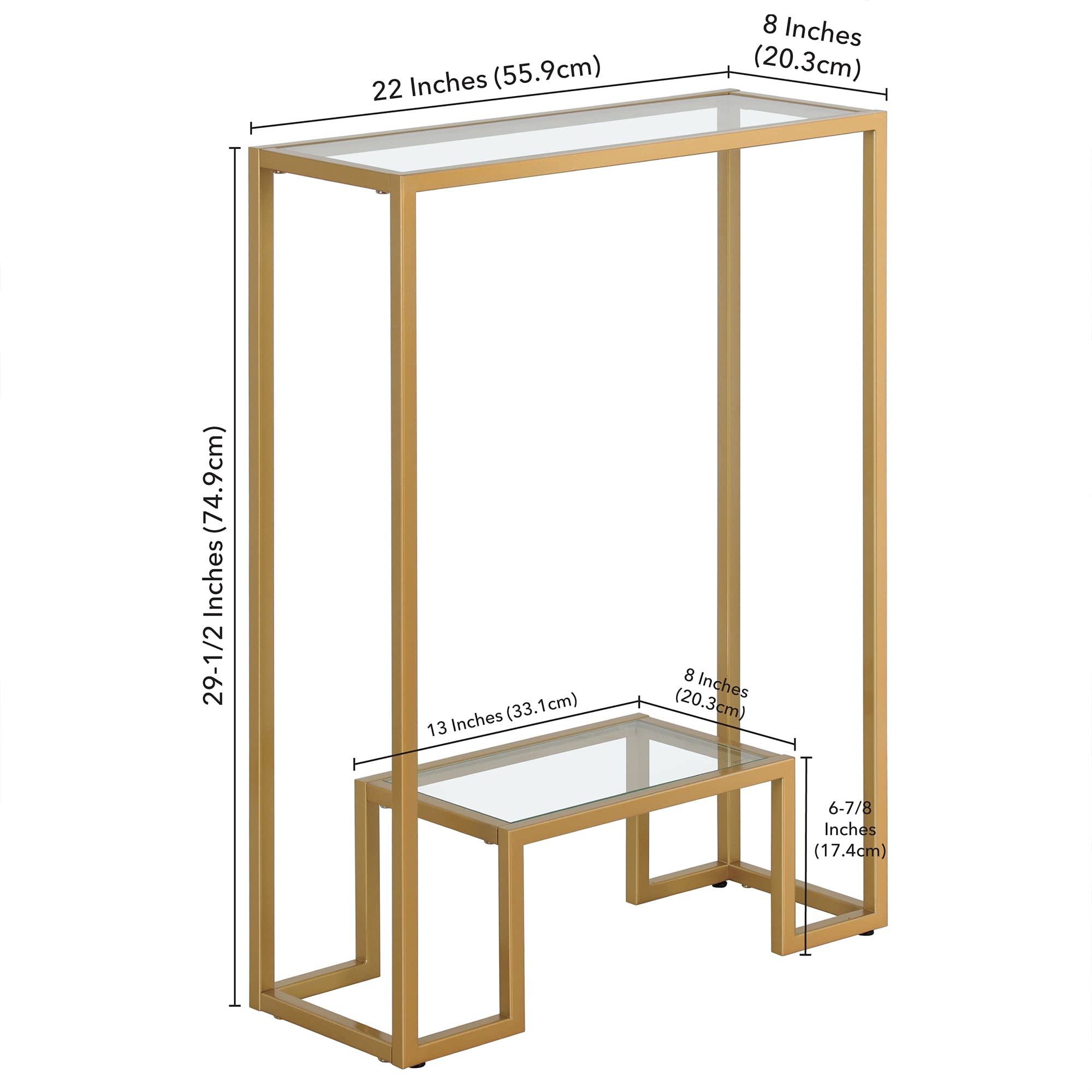Henn&Hart 22" Wide Rectangular Console Table – Brass Finish For Living Room, Bedroom, Office - View #5