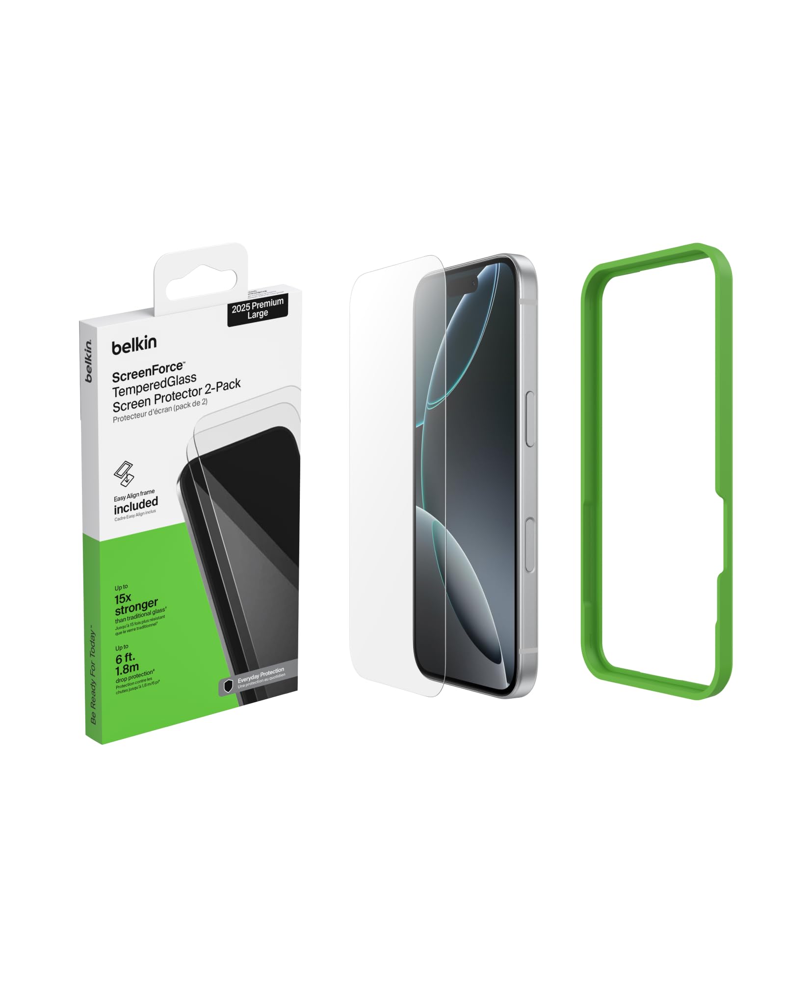Belkin ScreenForce TemperedGlass iPhone 17 Pro Max Screen Protector, Scratch-Resistant Impact Protection, Easy Align Frame for Bubble Free Application Included, 9H Hardness Tested - 2-pack