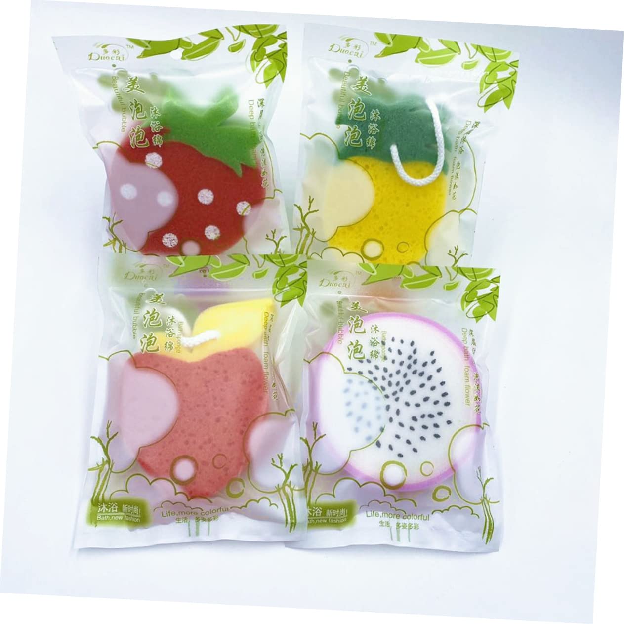 Healeved 4Pcs Bath Sponge Cartoon Fruit Shape Bath Balls for Gentle Body Scrubbing Fun Bathing Experience for Boy Girl and Soft Bath Brushes for Exfoliating and Cleansing