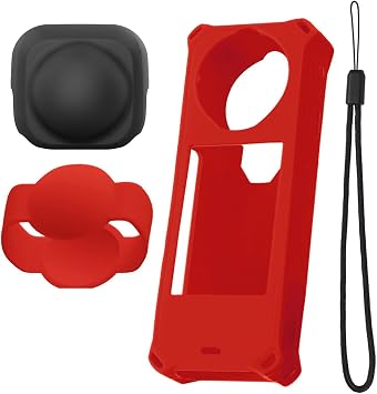 Silicone Protective Case for Insta360 X5 with Insta 360 X5 Lens Cap, Soft Silicone Cover Protection Grip Case & Lens Guard for Insta360 X5 Accessories Red