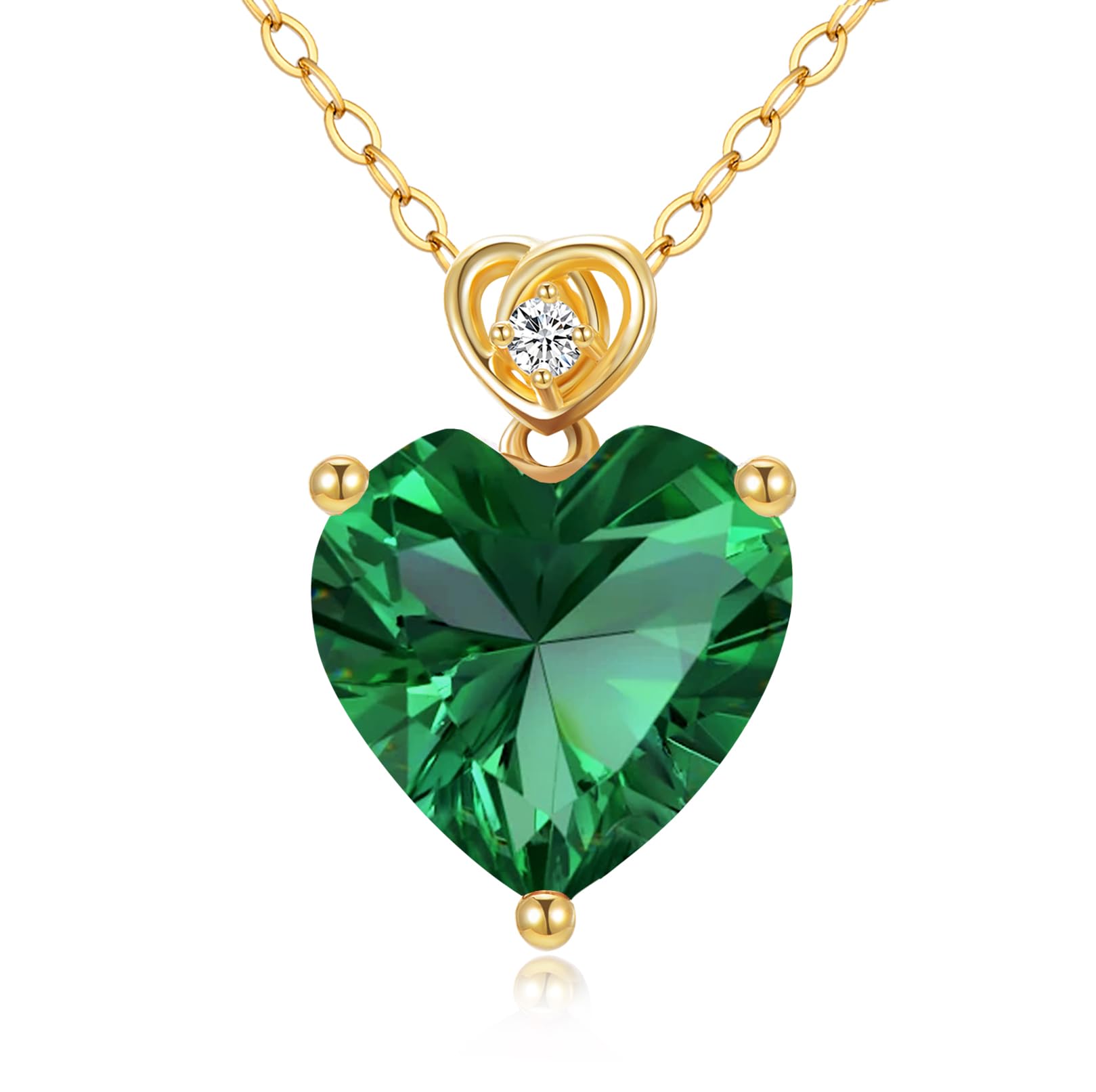 14k Gold Love Heart Gemstone Birthstone Necklace