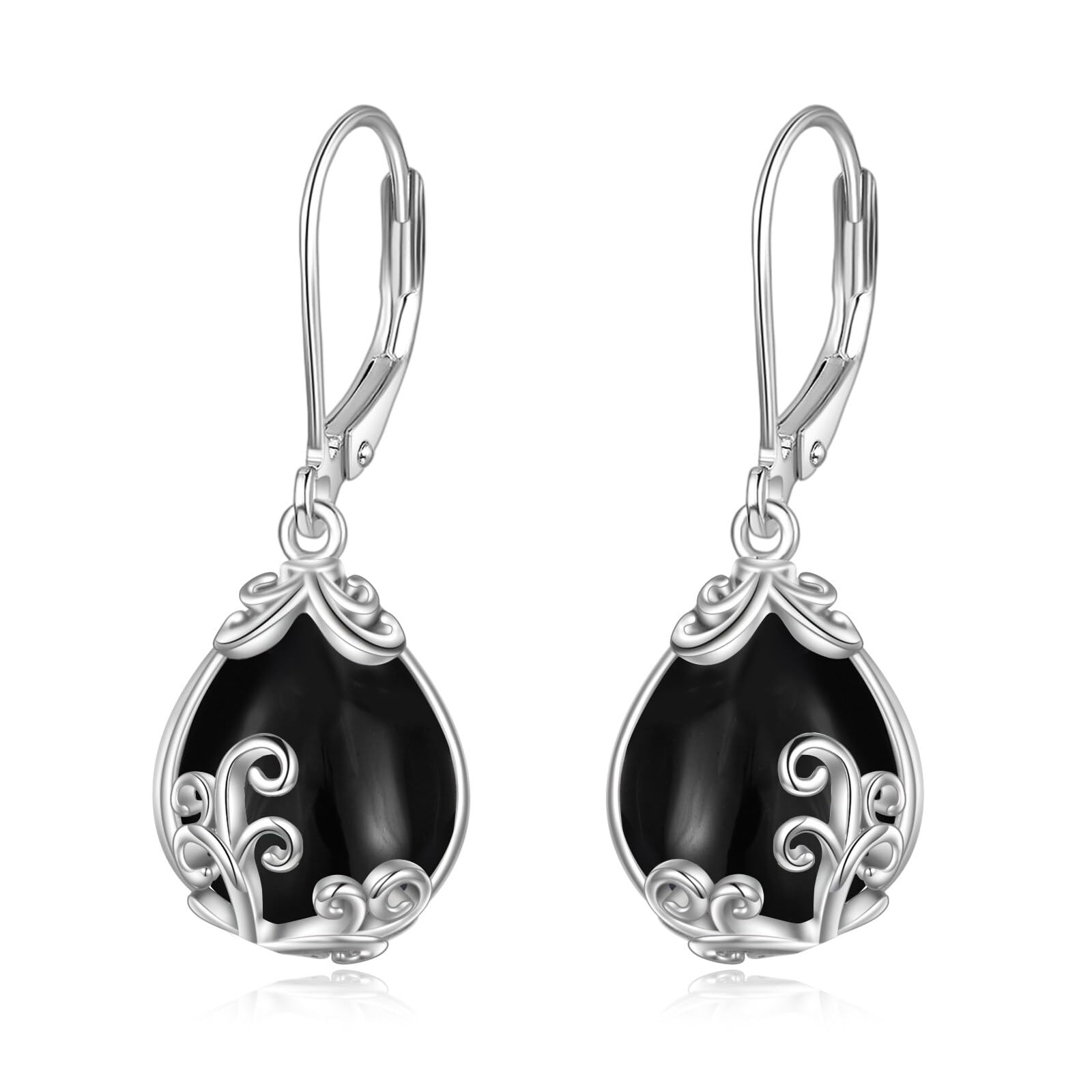 POPLYKE Keltische Mondstein Filigrane Tropfen Ohrringe Sterling Silber Leverback Ohrringe Schmuck