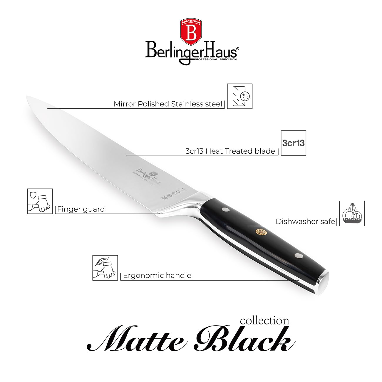 Berlinger Haus Zestaw noży ze stojakiem BAMBOO 6-częściowy Black Silver Collection BH-3136