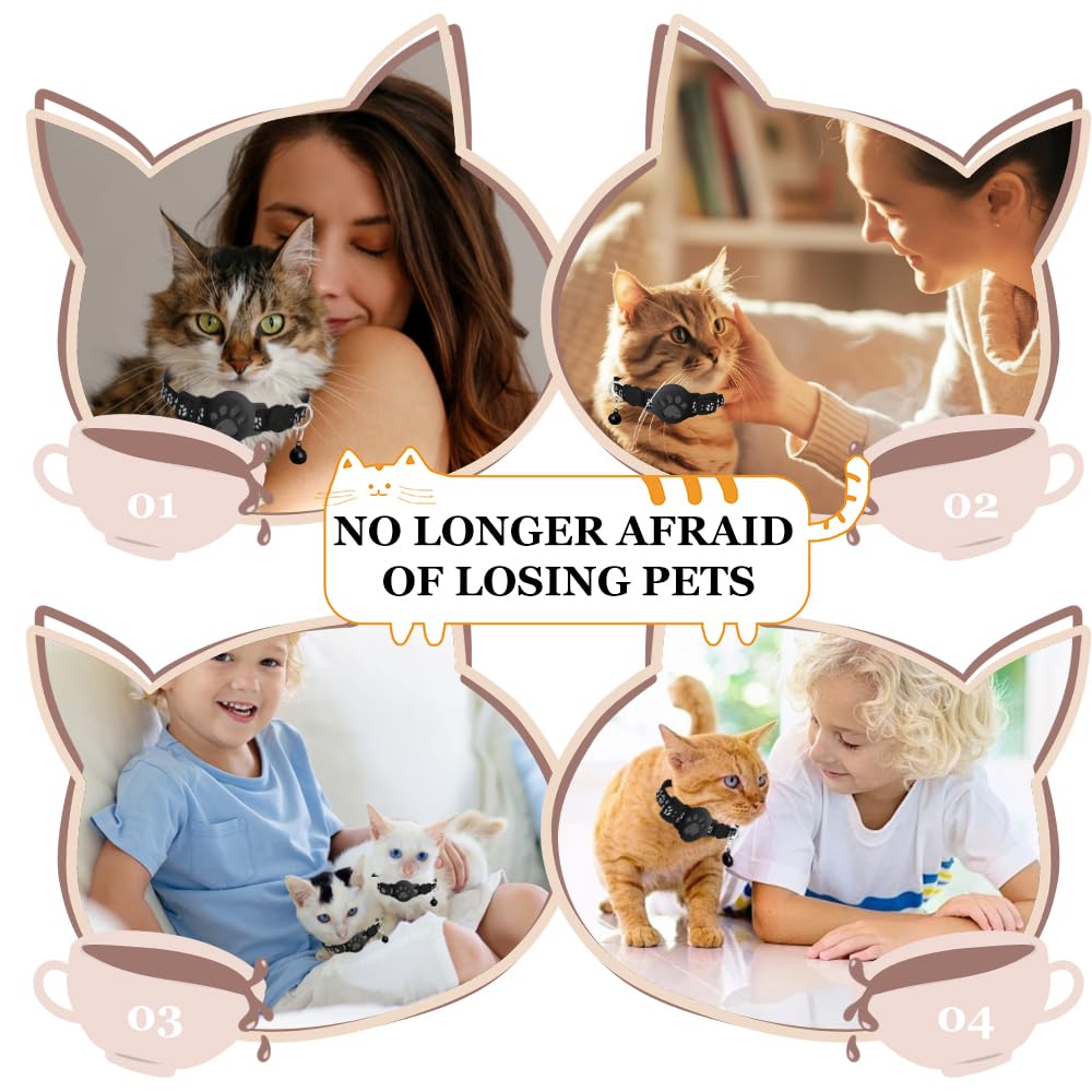 Localizzatore per Gatti, Tracker Collare per gatti, Design impermeabile e regolabile con strisce riflettenti, compatibile con dispositivi Apple e Android (nero)