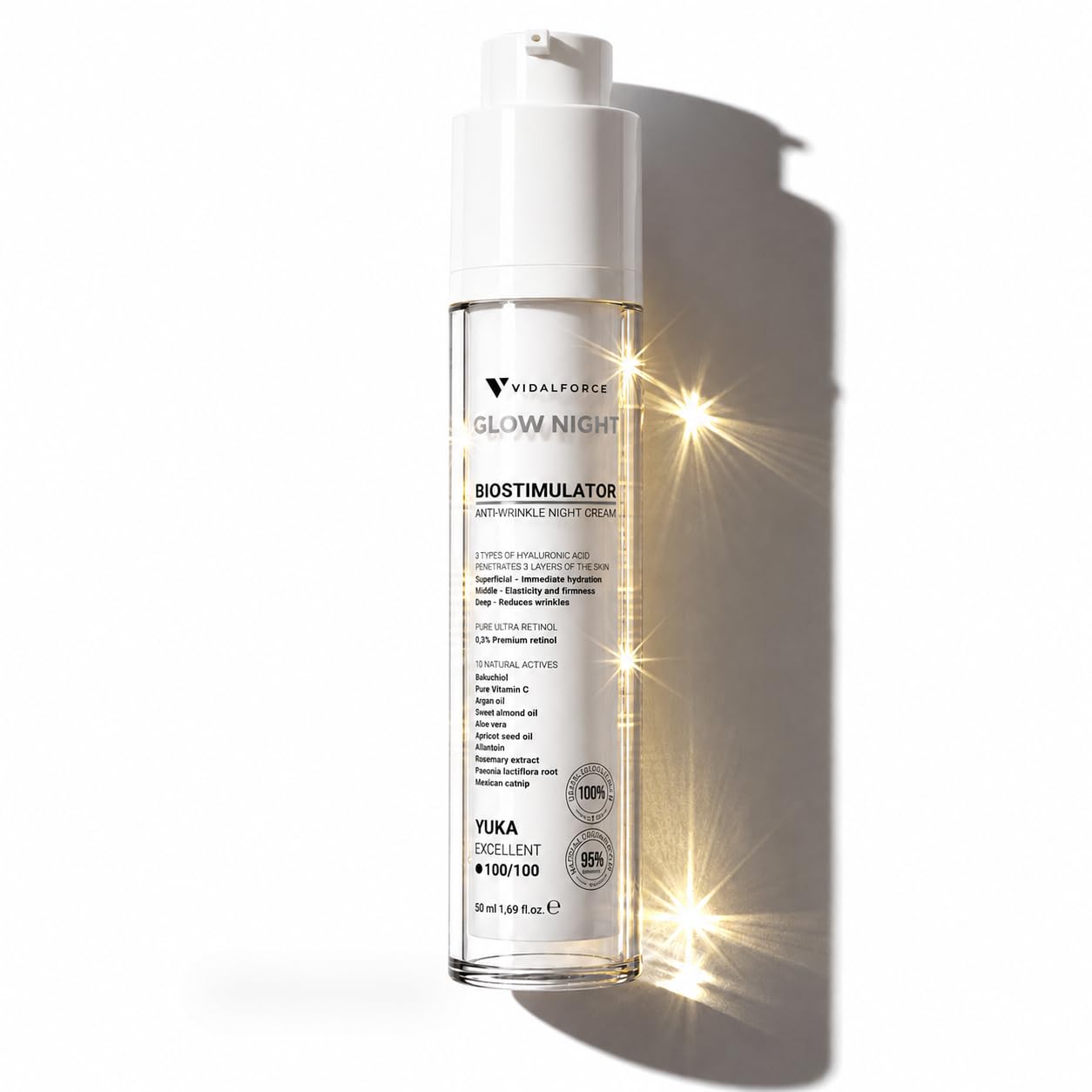 GLOW NIGHT Crema Antiarrugas - Rejuvenece 5 años - Crema Noche I 100/100 en Yuka I Retinol Encapsulado, Ácido Hialurónico Full-Spectrum y Bakuchiol 50ml