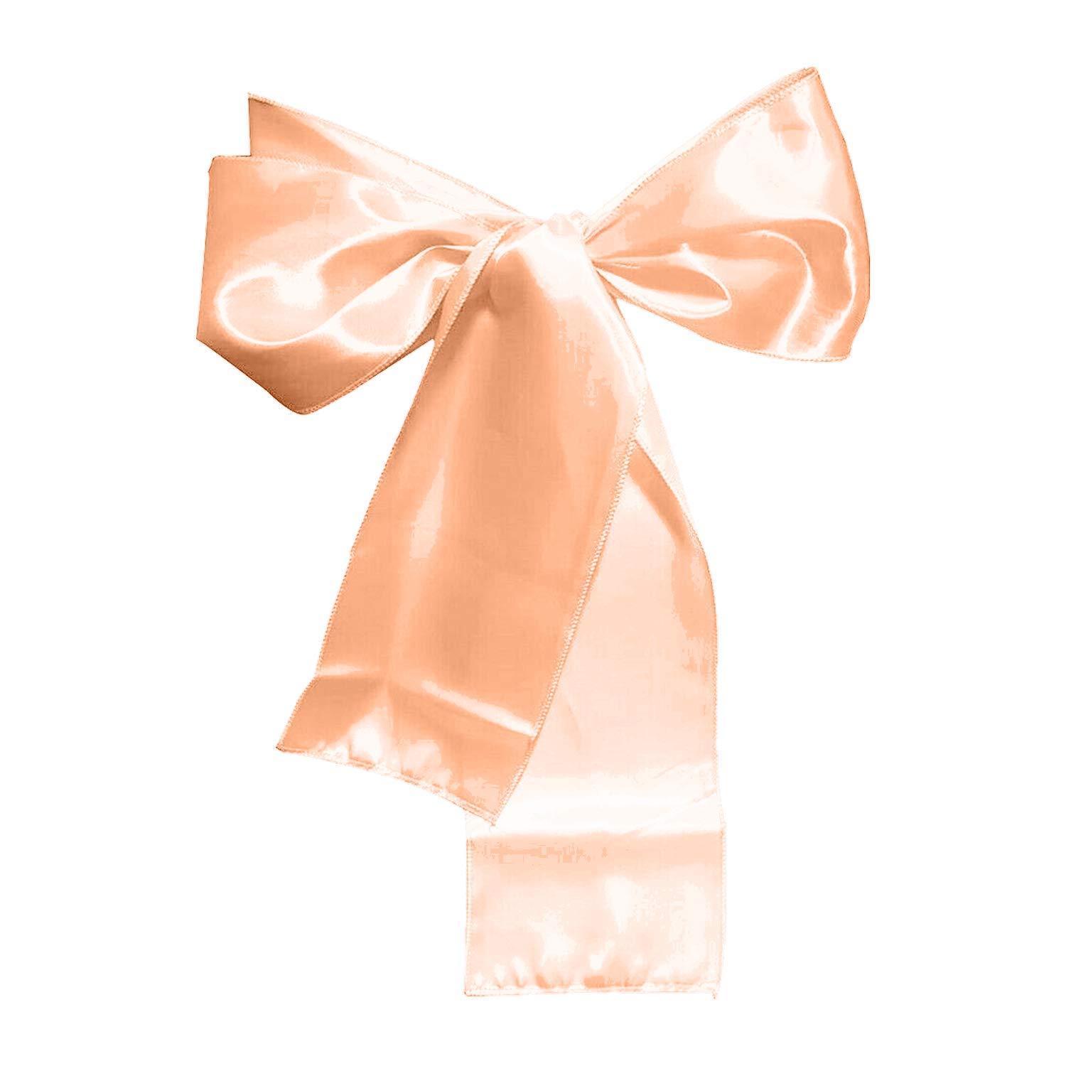 WedDecor Peach Satin Sash Ribbon Fuller Bow for Bridal Wedding Birthday Party Banquet Event Dining Chair Decoration -7