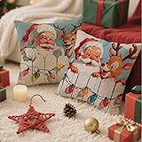 Federa Cuscino 50x50 Natale Cuscini Divano Cervo Cuscini da Esterno Impermeabili Velluto Quadrato Set di 2 Decorativi Cushion Covers per Giardino Soggiorno Sofá Balcone Patio, Regalo per Donne 1B-707 immagine