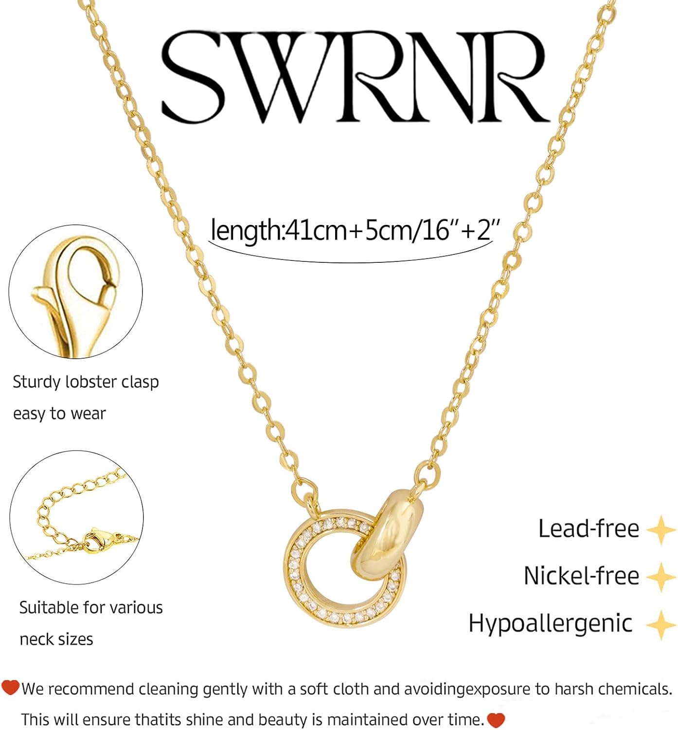 Gold Necklace for Women, Dainty 14K Gold Plated Pendant Necklaces for Women Trendy Simple Choker Chain Cubic Zirconia Circle/Interlocking/Sun/Pearl Necklace Fashion Jewelry Charm Gifts for Her - Image 6