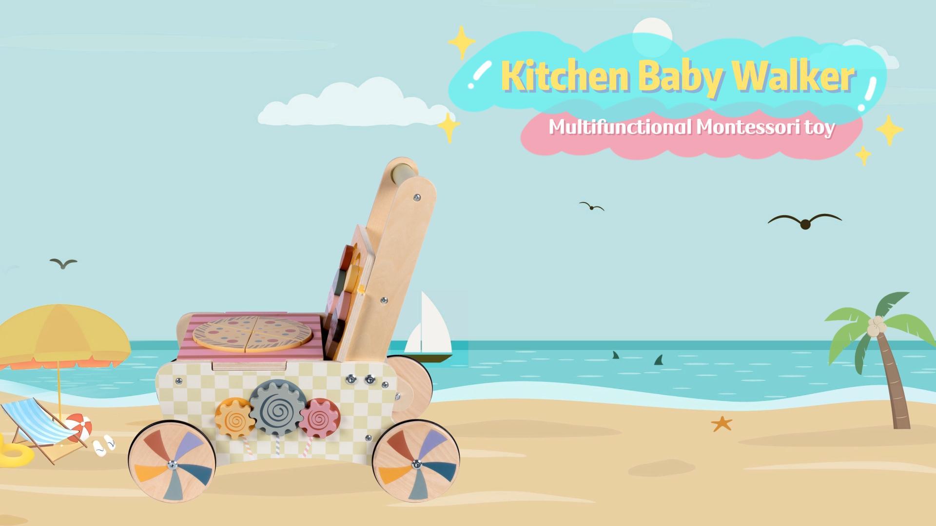 Push Walker LOL-FUN Wooden Baby Walker With Wheels, Baby For Baby Girl And Boy 12