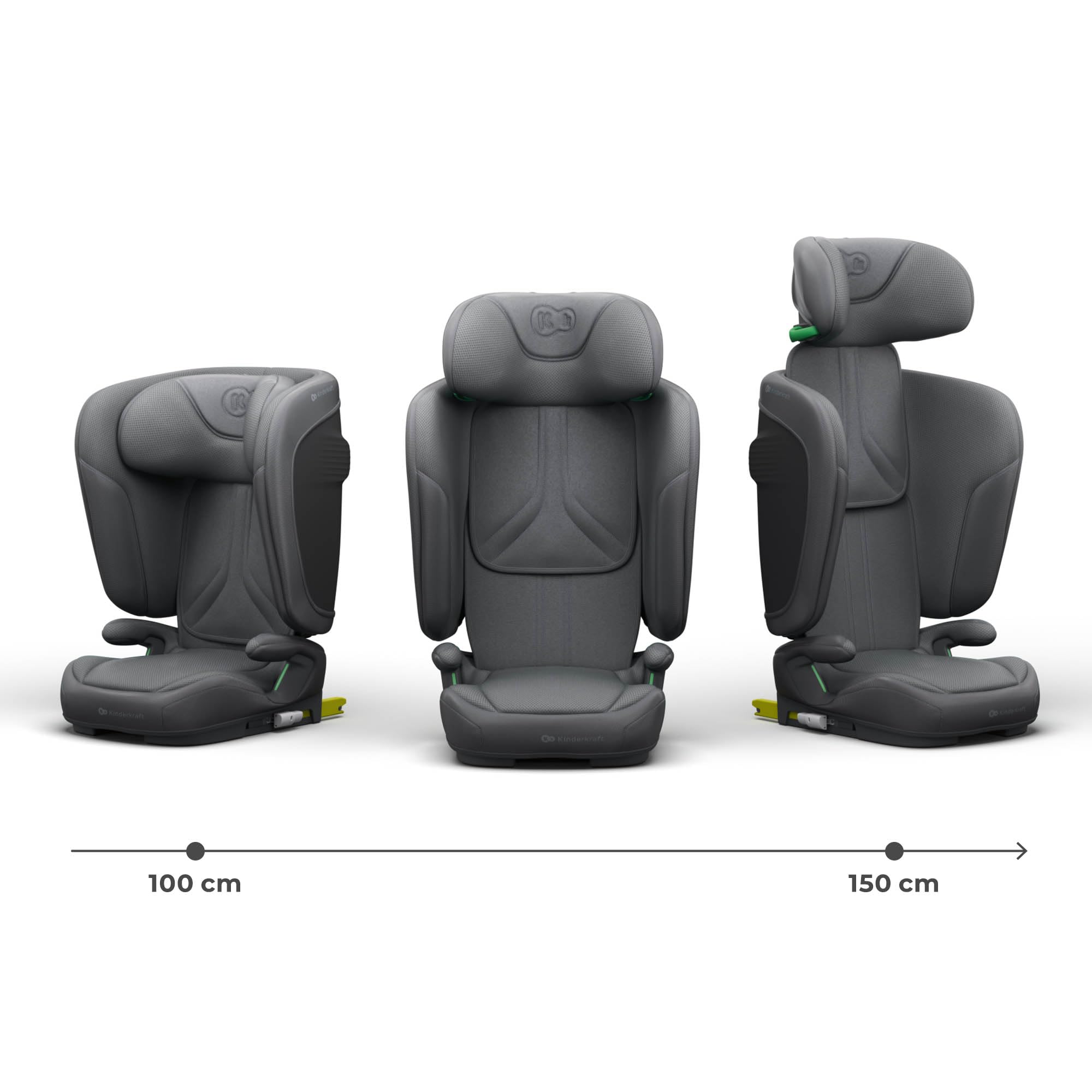 Kinderkraft UNITY 2, Fotelik 100–150 cm dla dzieci 3,5–12 lat, 5-stopniowa regulacja oparcia, Składany, ISOFIX, systemy SPS+ i H-GUARD, Tapicerka AIR FLOW, Łatwe czyszczenie, Szary