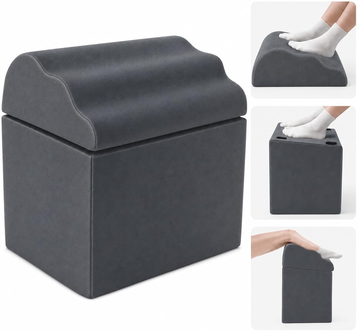 Foot Rest for Under Desk at Work, Ergonomic Footrest Stool, 3 Adjustable Heights Foam Cushion Pillow for Leg & Feet Support, Non-Slip Washable Cover for Office Gaming Chairs, Computer Desk, Home, Car