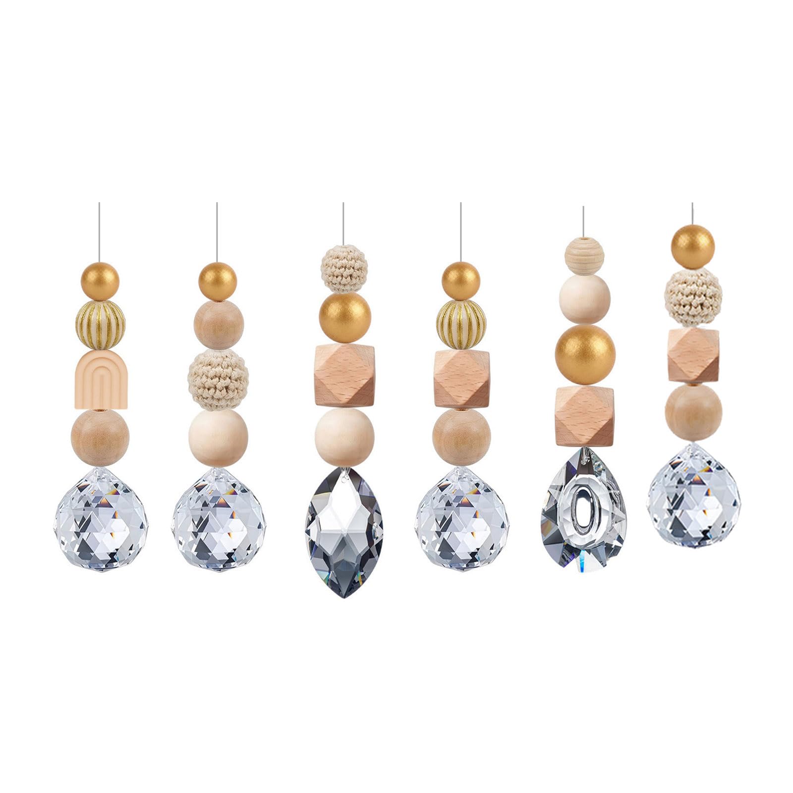 Shntig Crystal Suncatchers with Wooden Beads Pendant Crystal Ball Hanging Wind Chimes Ornament for Window Decors Gift Hanging Pendant