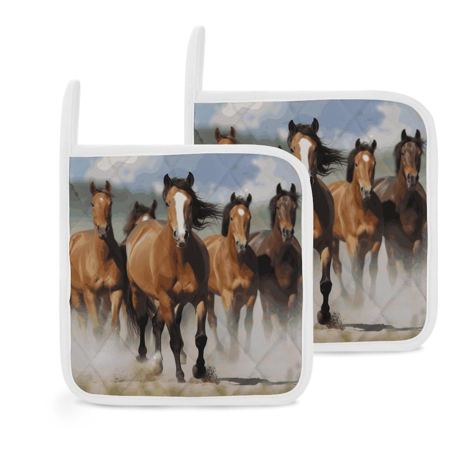 Btcowzrv Style Horses 2 Pack Pot Holders For Kitchen, Heat Resistant Potholder Set With Hanging Loops, Hot Pads For Oven Baking Cooking