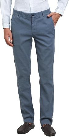 Turtle Mens Cotton Stretch Ultra Slim Fit Light Blue Casual Trousers