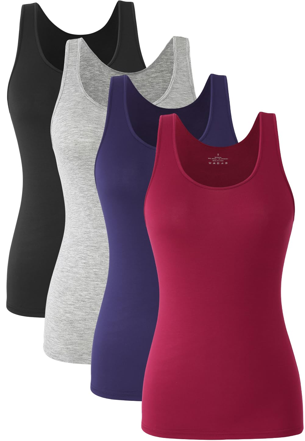 Knuffnee Damen Stretch Unterhemd Basic Tank Tops Workout Unterhemden Tops 4er Pack