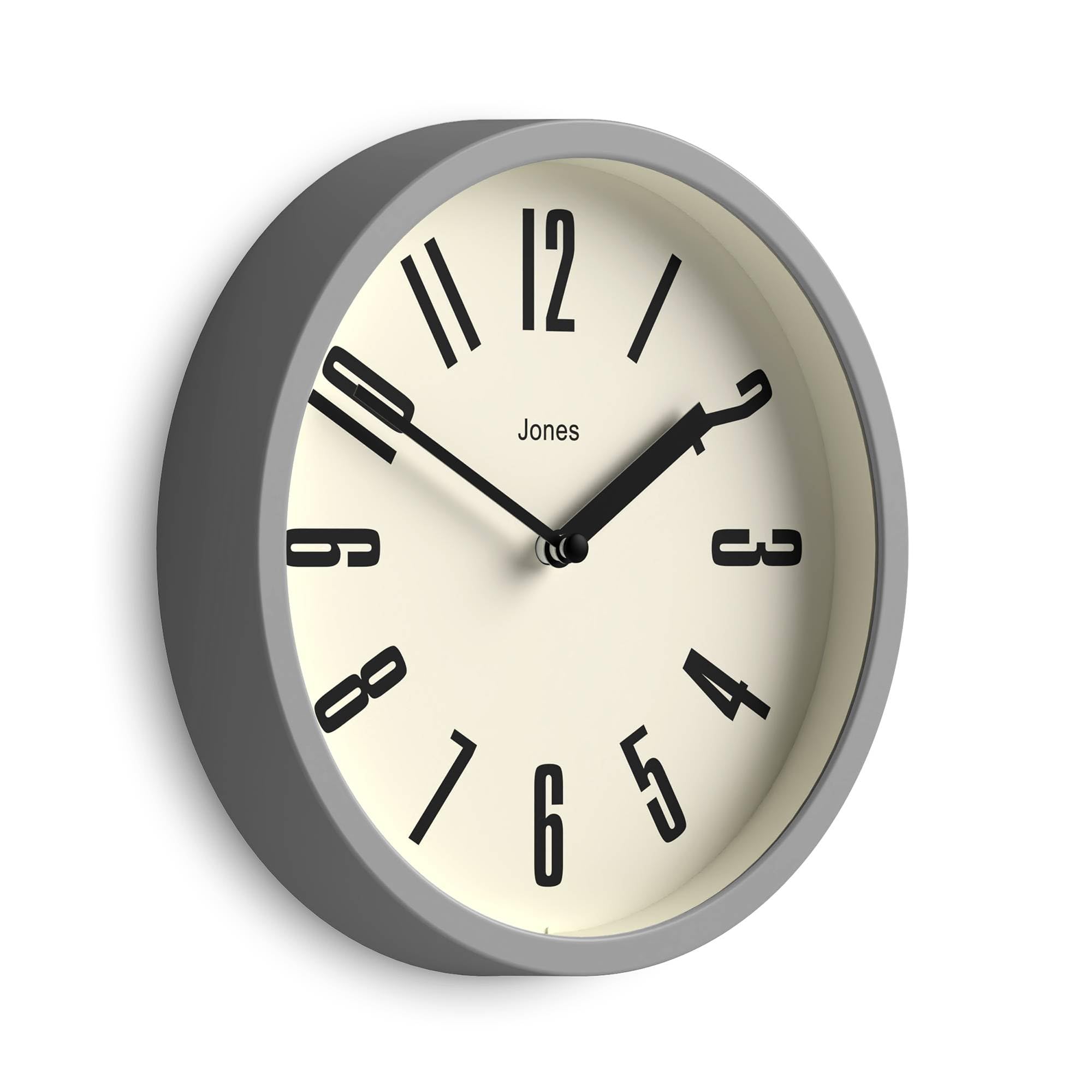 Jones Clocks Clockwork Grey Jones Clocks® Hot Tub Wall Clock | Small Retro Round Clock | 20Cm | Grey | Easy To Read Numbers | Ideal For Kitchen, Office, Kid’s Room, Large Or Small Space