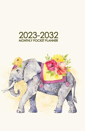 2023-2032 Monthly Pocket Planner: 120 Months Calendar, 10 Year Monthly Pocket Appointment Notebook, Agenda Schedule Organizer Logbook With Holidays, Elephant Cover