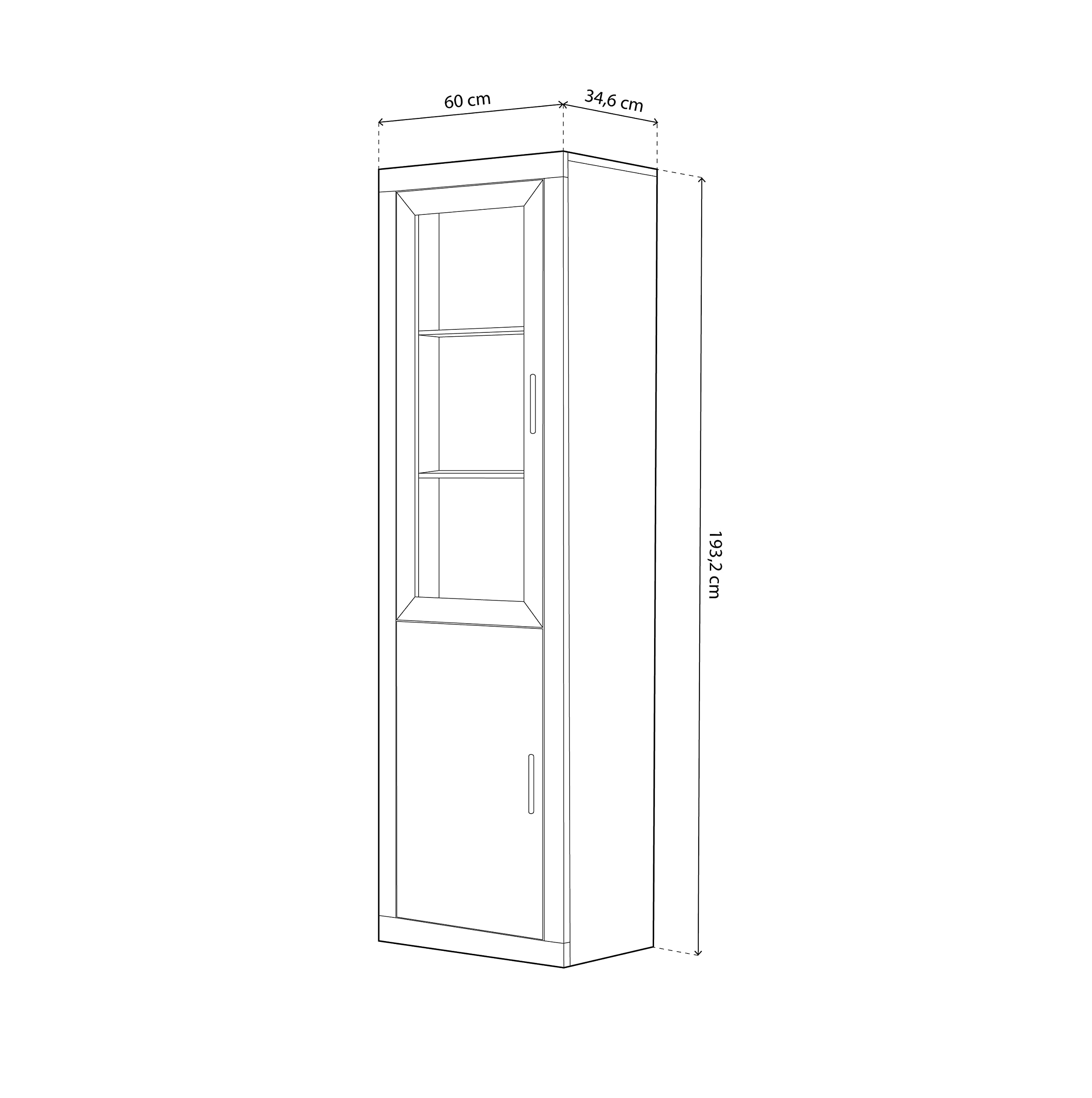 duehome | Salon Modular, Vitrina Reversible con 2 Puertas, Composicion Salon por Piezas, Modelo Nuka, Acabado en Cambria y Blanco, Medidas: 60 cm (Largo) x 193,2 cm (Alto) x 34,6 cm (Fondo)