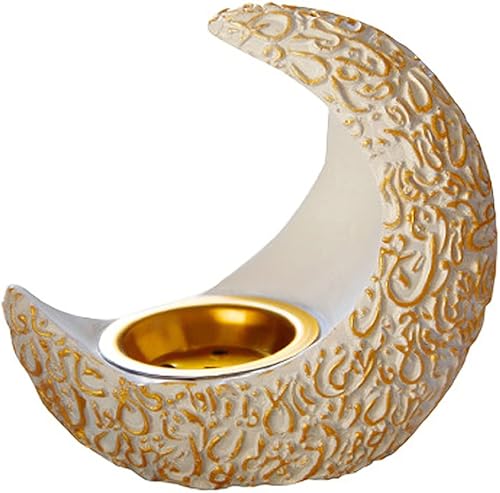 Ramadan Mubarak - Soporte para incienso, forma de luna, conos aromáticos, estufa de aceite, adorno para aromaterapia, hogar, hotel, yoga,